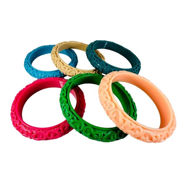 Thin scroll Fakelite bangle bracelets to mix and match NEW - Picture 3 of 5
